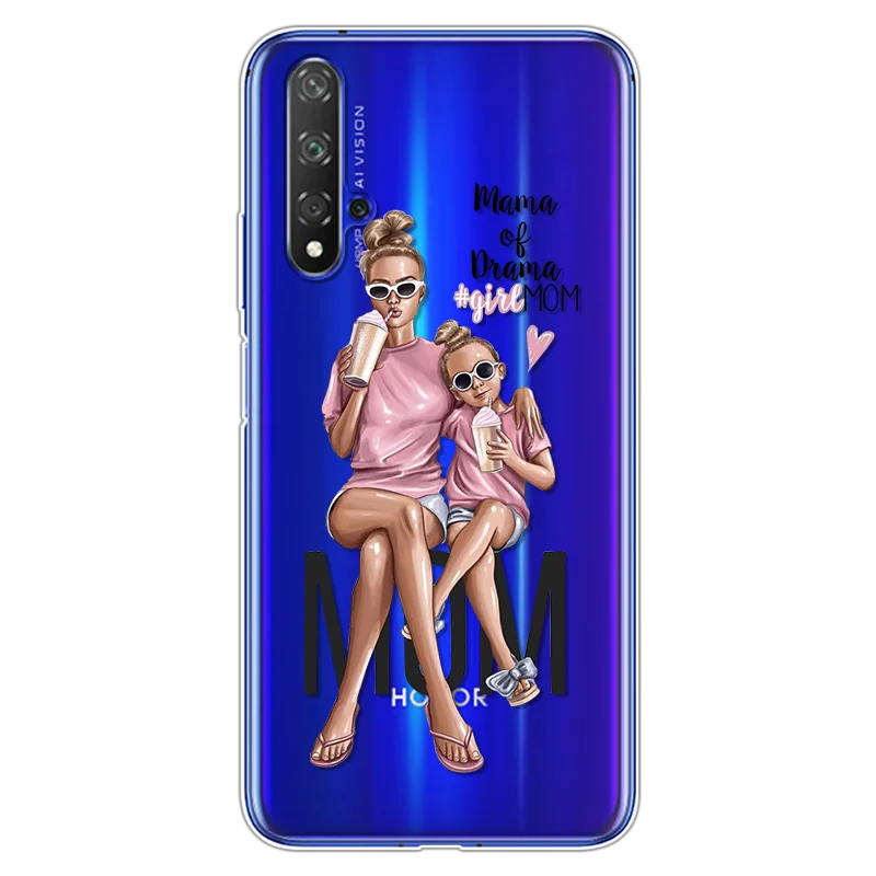 Модные черно-коричневые накладки для мамы и дочки, для huawei Honor 20, чехол s 6,2", мягкие чехлы из ТПУ для huawei Honor 20 Pro, чехол