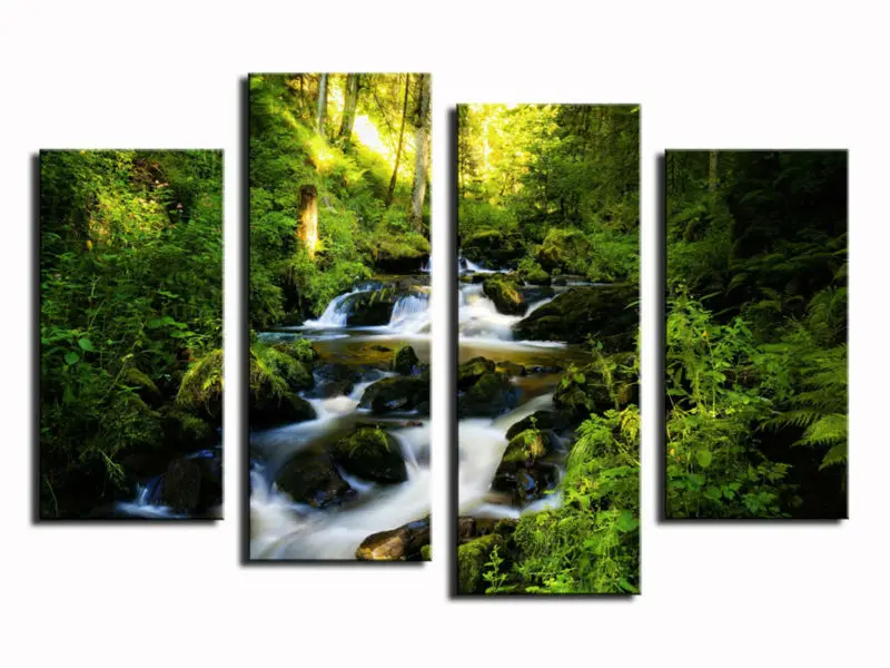 

Waterfall With Green Tree Landscape Home Decor Picture Modern Home Wall Decor Canvas Print Painting by Numbers Unframed 4 Pieces
