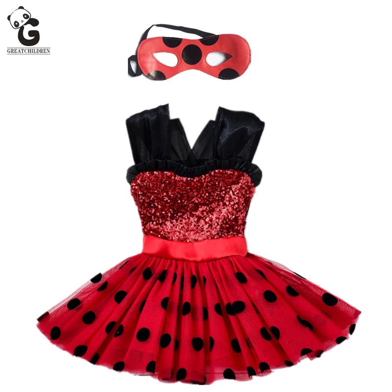 

Miraculous Ladybug Girls Dresses Kids Flash Dress For Girls Mask Cosplay Costume Halloween Girls Ladybug Marinette Child Clothes