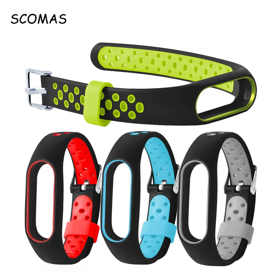 

SCOMAS Silicone Strap For Xiaomi Mi Band 2 Double Color Light and Breathable Soft Bracelet Bands For Miband 2