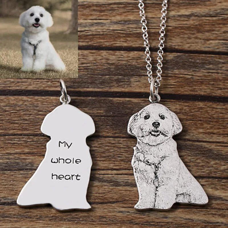 Skup Niestandardowe Pet Photo naszyjniki wisiorek grawerowane nazwa życzenie 925 Sterling Silver nieśmiertelnik. Zdjęcie biżuteria na zamówienie. Zdjęcie spersonalizowane