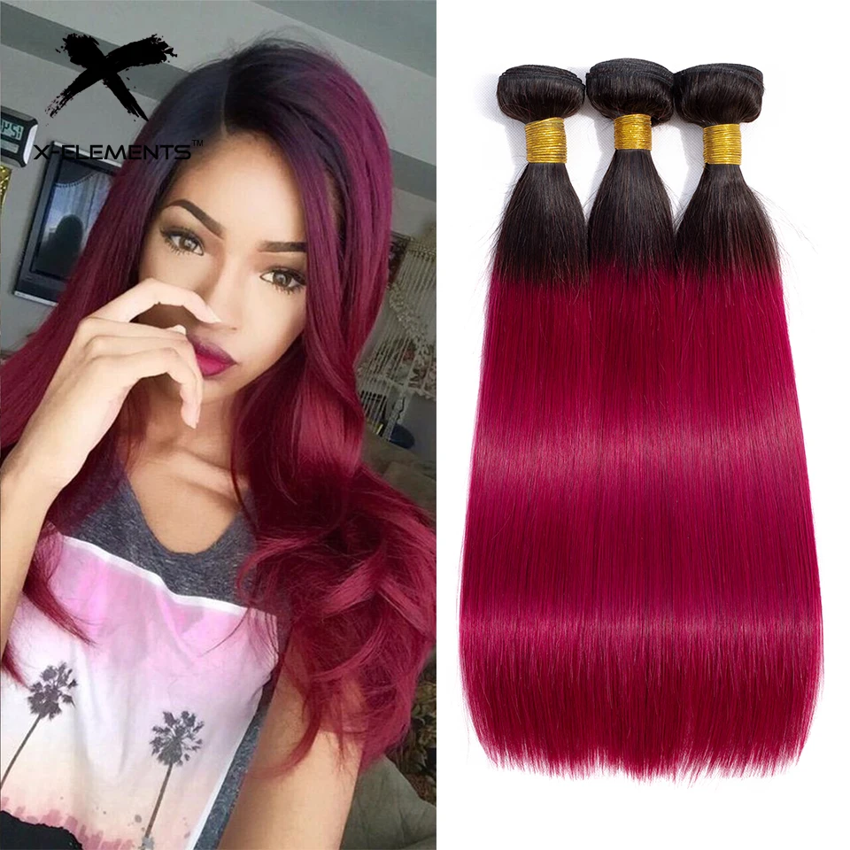 X-Elements Hair Ombre Peruvian Straight Hair Bundles Non Remy Ombre Hair Extensions 1 3 4 Pcs Two Tones Color Hair Weave Bundles (25)