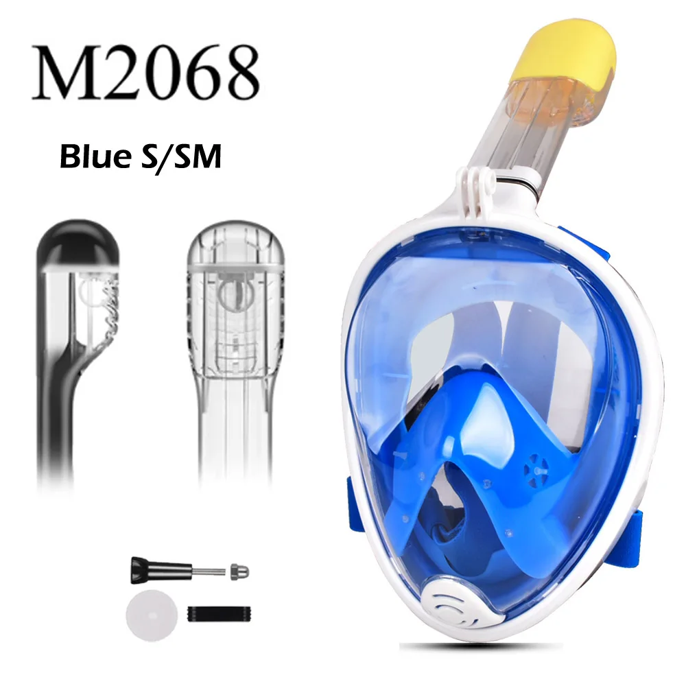 Новая маска для подводного плавания с полным лицом, набор для подводного плавания, тренировочная маска Mergulho для подводного плавания для камеры Gopro - Цвет: M2068 Blue S M