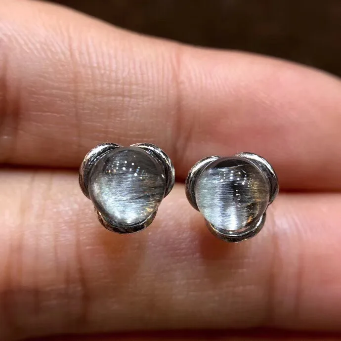 

6.6mm Natural Brookite Platinum Silver Rutilated Quartz Ring 925 Silver Metal Woman Man Crystal Adjustable Size Ring AAAAA
