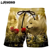 LIASOSO дизайн с 3d принтом Белый Синий Волк лиса милые самоедные Хаски мужские шорты пляжные шорты бордшорты брюки X1144