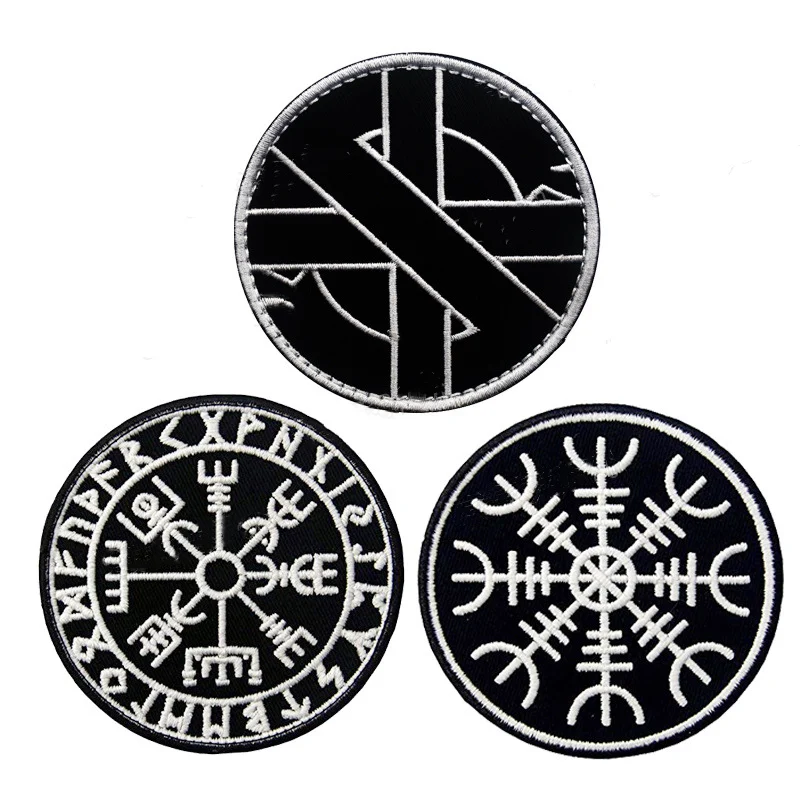 

Embroidered Viking Compass Lunavin Odin Rune Vegvis Is A Tactical Patch Morale Armband Hook Paste Badge Denim Clothes Backpack