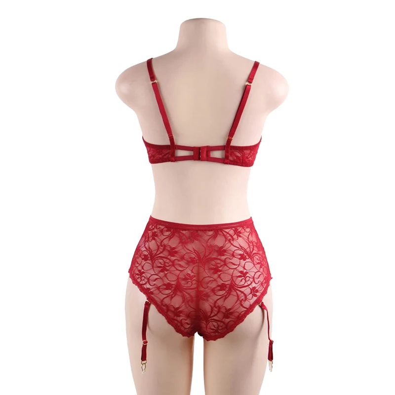 Transparent Sexy Lingerie Set Lace Garter Belt Panties Sexy Bra Set Bra Open Cup Plus Size Lingerie Sexy Hot Erotic Underwear