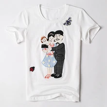 Новая летняя женская футболка с короткими рукавами г. Семейный дизайн, Стильная хлопковая Футболка с вышивкой наивысшего качества, белая, Черная