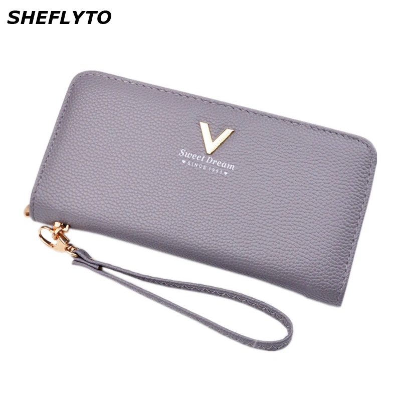 Brand Designer Wristlet Wallets Women Leather Phone Wallets Female Long Zipper Coin Purses Money ...