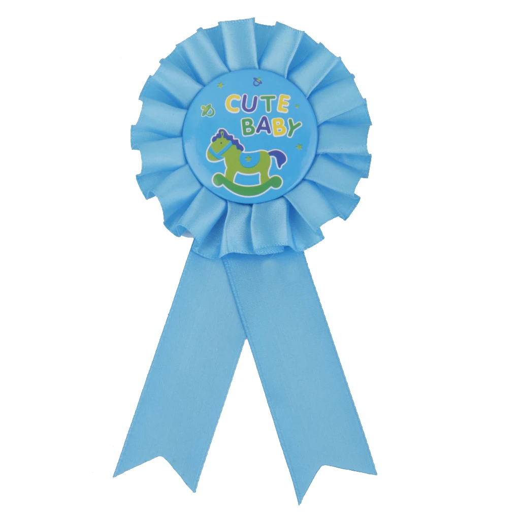 New Mom Blue Baby Shower Ribbon Rosette Pin Badge Award Brooch Favors