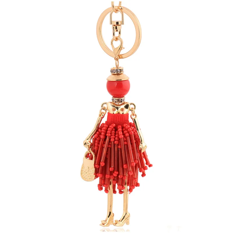 charm high grade red doll keyrings jewelry gold color tassel crystal ...