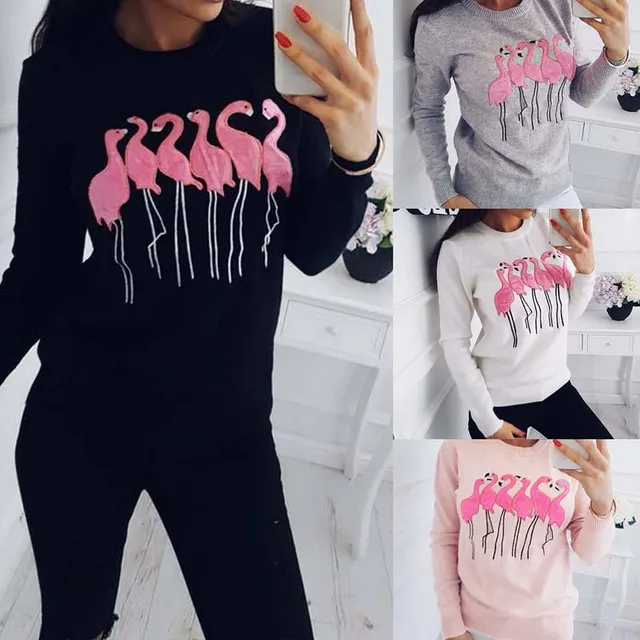 2017 Flamingo T-shirt Female Slim Fit Tee Shirt Femme T-shirt For Women O-neck Sexy Tshirt Women Long Sleeves t shirt  1
