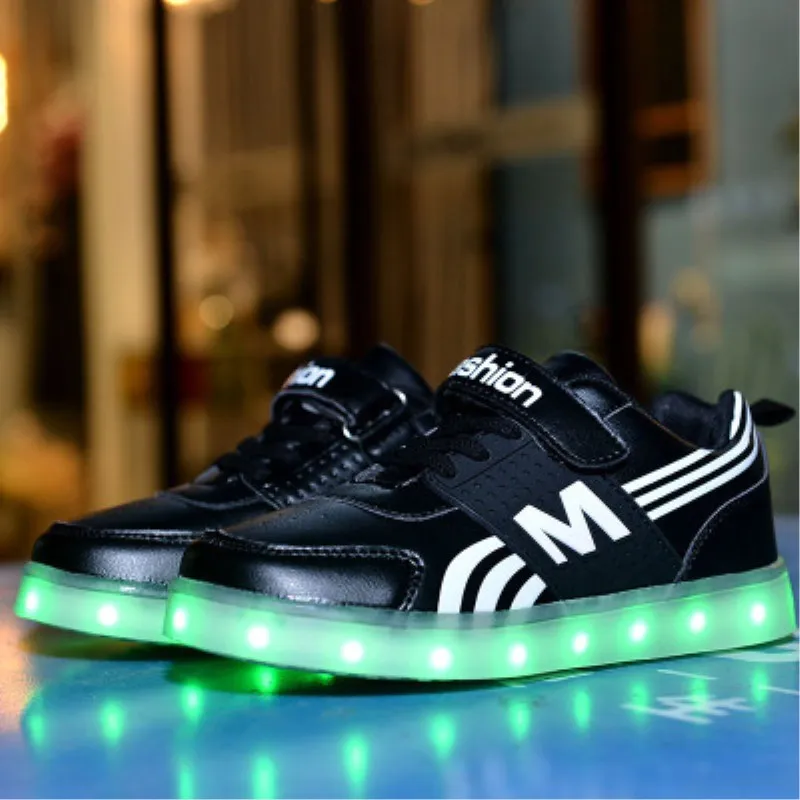 

New Fashion LED USB luminous for kids children casual shoes glowing usb charging boys & girls sneaker air cushion light up 26-36