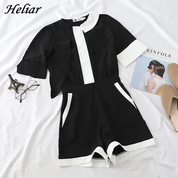 

HELIAR Women Playsuits Harajuku Style White and Black Patchwork Jumpsuits Rompers Chic Suit Cloth 2019 Summer Female Playsuit