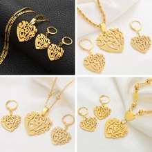 Anniyo, Микронезия, сердце Иисуса, любовь, с крестом, подвеска, ожерелья, серьги для женщин, девушек, золотой цвет, гавайский ювелирный набор#104221