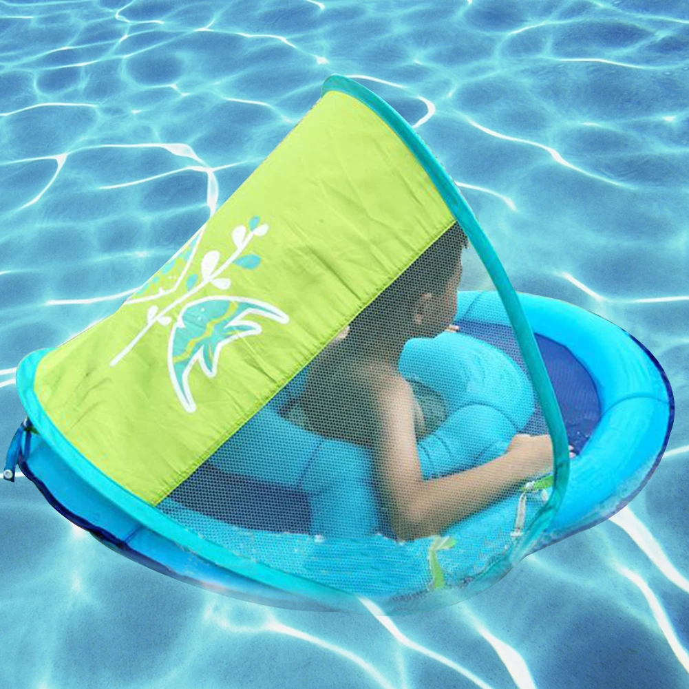 Надувной круг для купания ребенка, сиденье с тентом, Детская плавающая кольцевая сетка с нижним карманом, Детская уличная пляжная игрушка
