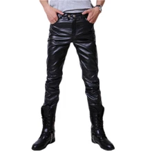 Мужская мода мотоцикл искусственного кожаные штаны повседневные штаны скинни из искусственной кожи Для Мужчин's Цвета: черный, золотистый, серебристый брюки