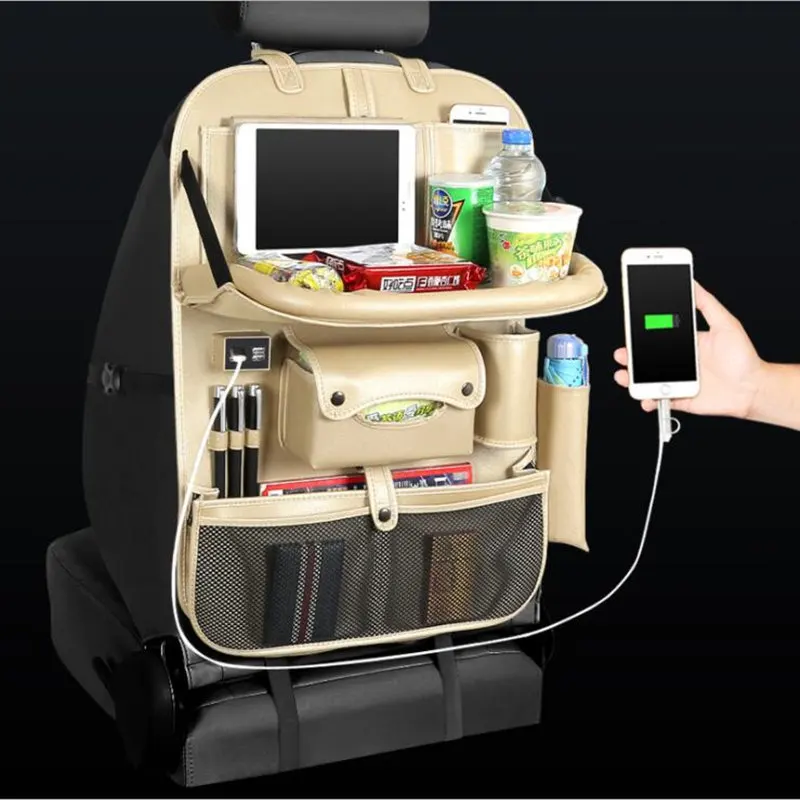 

Car Seat Organizer Back Seat Bag 4 USB Charge Storage Bag Holder Travel Multi-function Pocket Stowing Tidying Auto Accessories