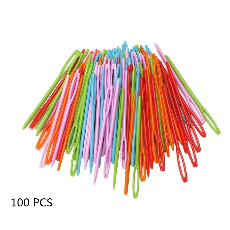 

100Pcs Children Colorful Plastic 7cm Needles Tapestry Binca Sewing Wool Yarn DIY
