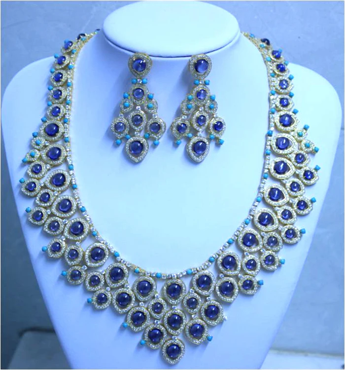 Новинка настоящее Qi Xuan_Fashion Jewelry_Dark Blue Stone свадебные ювелирные изделия Sets_S925