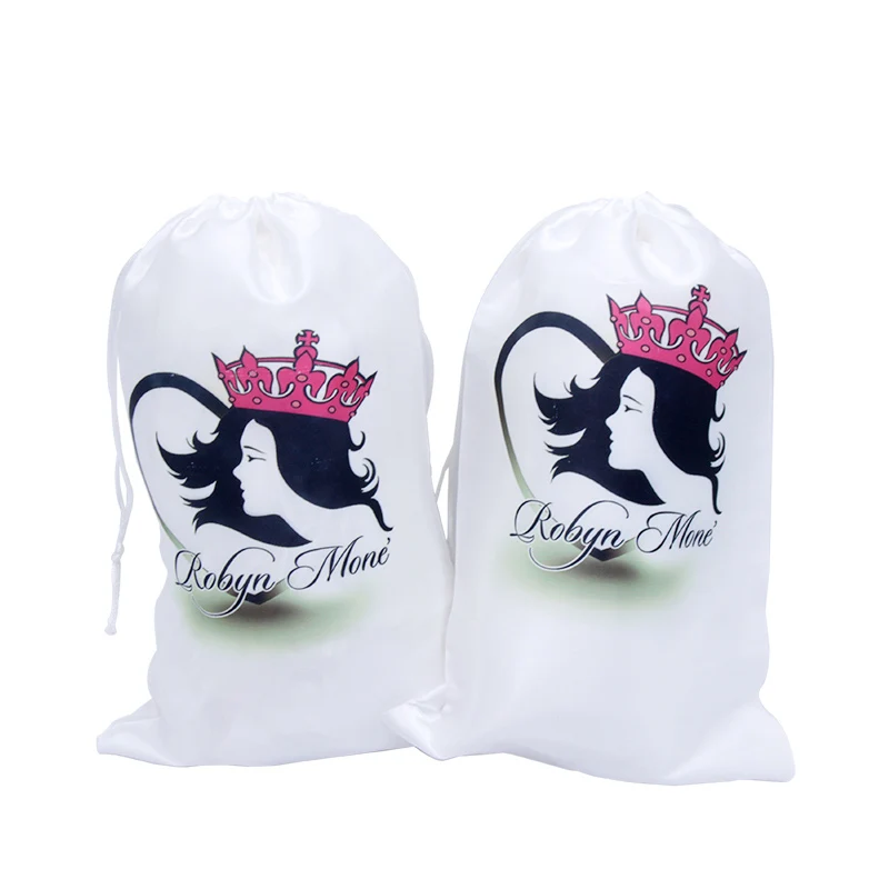 Custom LOGO Wig White Bag Satin Silk Bags For Gift Hair Extension Packing Drawstring Pouch Accept Virgin Hair Bags