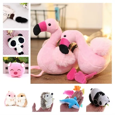 Мини плюшевые брелки с животными милый хомяк поросенок фламинго панда ежик