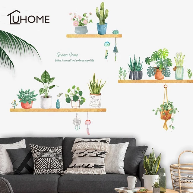 Bonsai Potted Flower Green Plants Wall Stickers for Kids Rooms Living