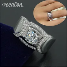 Vecalon Clásico AAAAA Zircon Cz 2ct Joyería de Los Hombres anillo de Boda Anillo de Compromiso de Plata de ley 925 hombres Del anillo de Dedo de Regalo