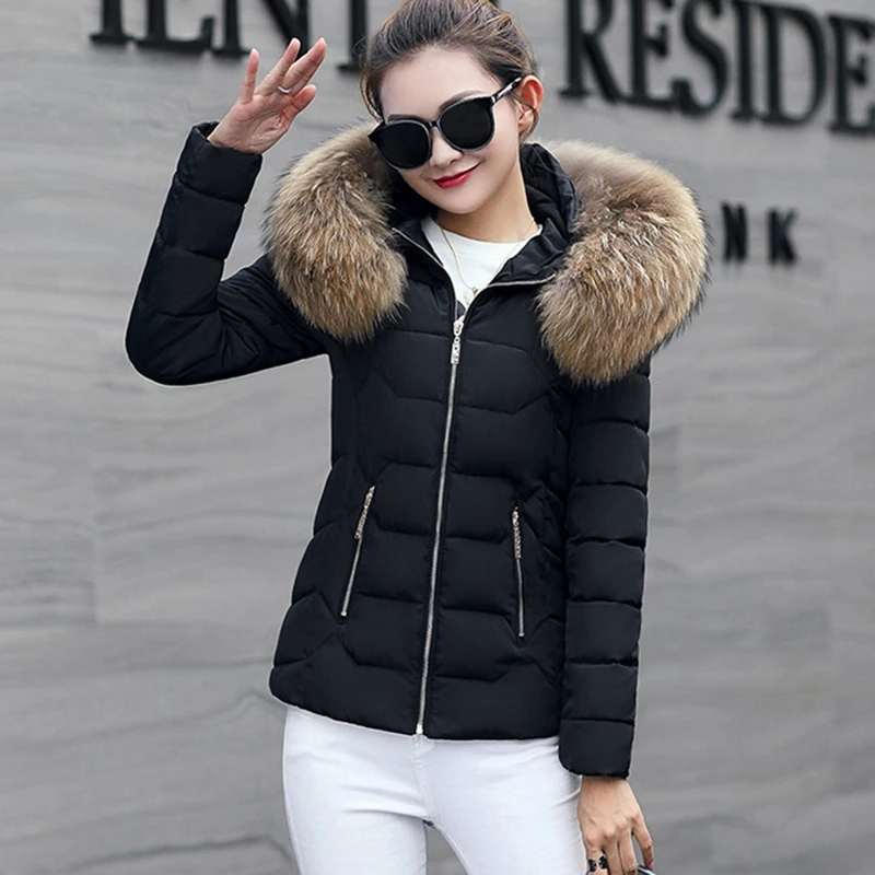 #*Cheap 2017 NEW WOMEN WINTER JACKET SHORT LARGE FUR COLLAR HOODED FEMALE COAT THICKEN WARM WOMEN PARKAS COTTON WADDING HOT SALE ZL504