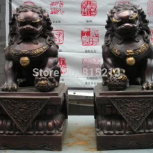 Bi0011645 1" Китай Royal Чистый Красный Бронзовый Дворец Зло Дверь Фу Фу Собака Лев Статуя Пара
