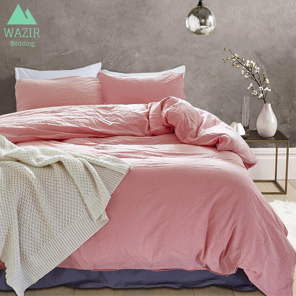 

WAZIR Pure Color Washed Cotton US Size Bedding Set Twin Queen King Duvet Cover Set Pillowcases Comforter Bedding Sets bedclothes