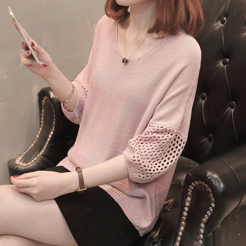 

New Solid Swearter And Pullover 2018 Antumn Christmas Sweater Women Half Sleeve Knit Sweater Skinny Slim O-Neck Casual Sweater