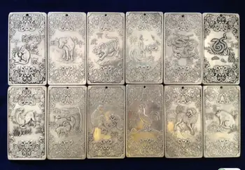 

Old ChineseChinese Twelve Zodiac" tibet Silver Bullion thanka amulet 12