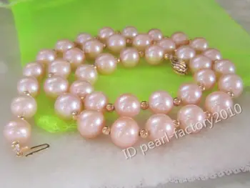 

AAA 8-9MM SOUTH SEA NATURAL GOLD PINK PEARL NECKLACE 925silver CLASP