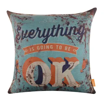 

LINKWELL 45x45cm rustic Blue Everything is going to be OK Cushion Cover decorative throw pillow case for sofa home decor