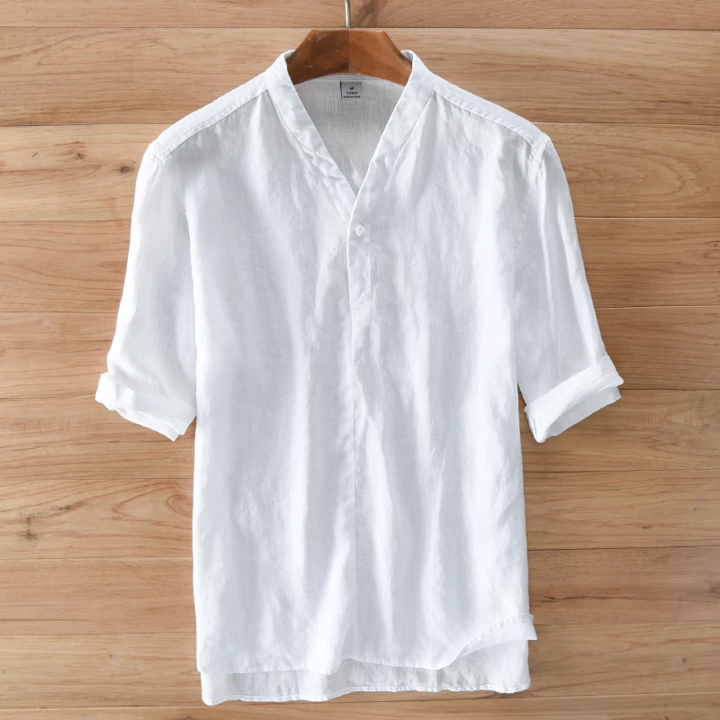 High end men shirt linen Chinese style fashion shirt men summer white ...