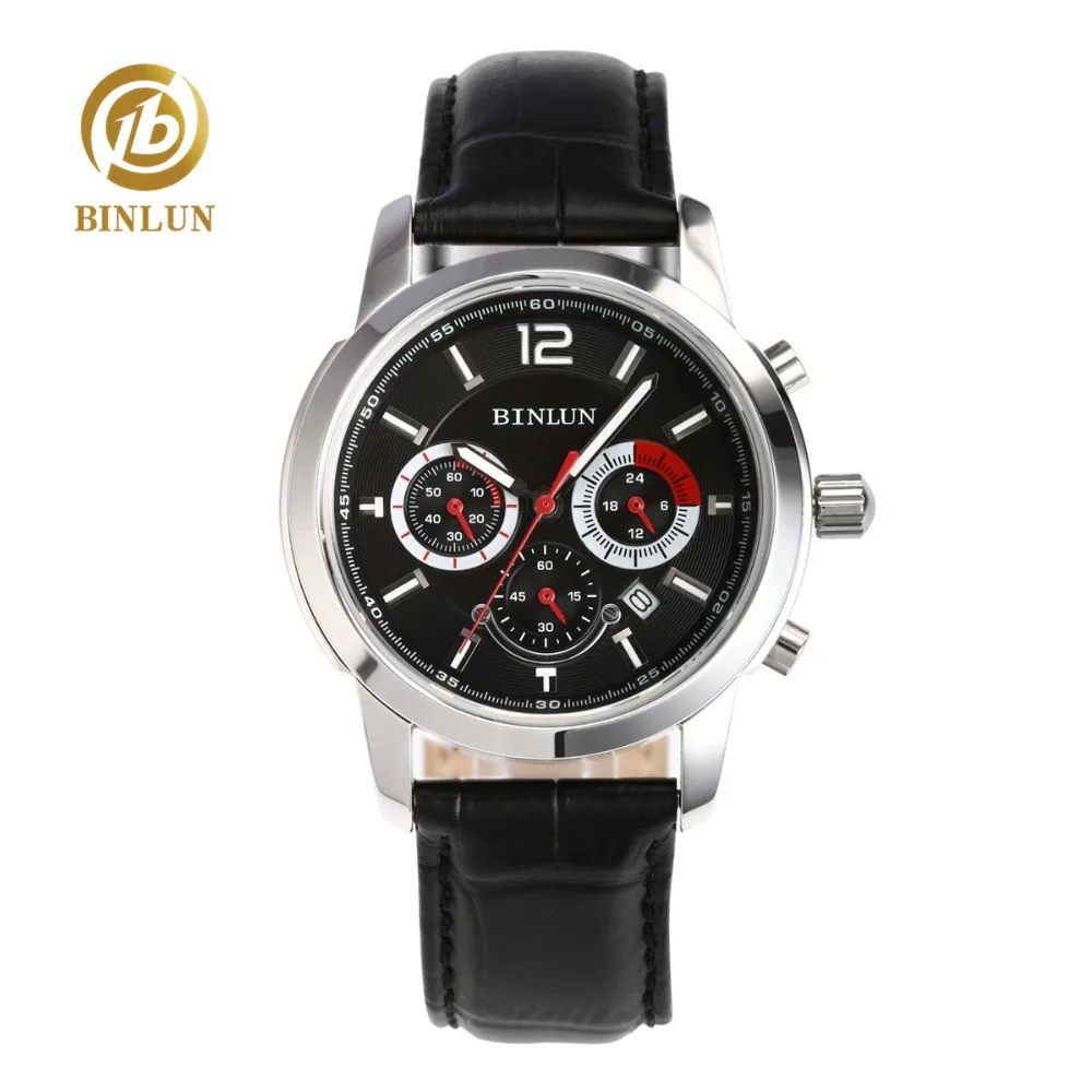 

BINLUN Top Brand Men's Quartz Watch Scratch-proof Waterproof Sport Watch Durable Genuine Leather Top Pilot Quartz Watch For Men