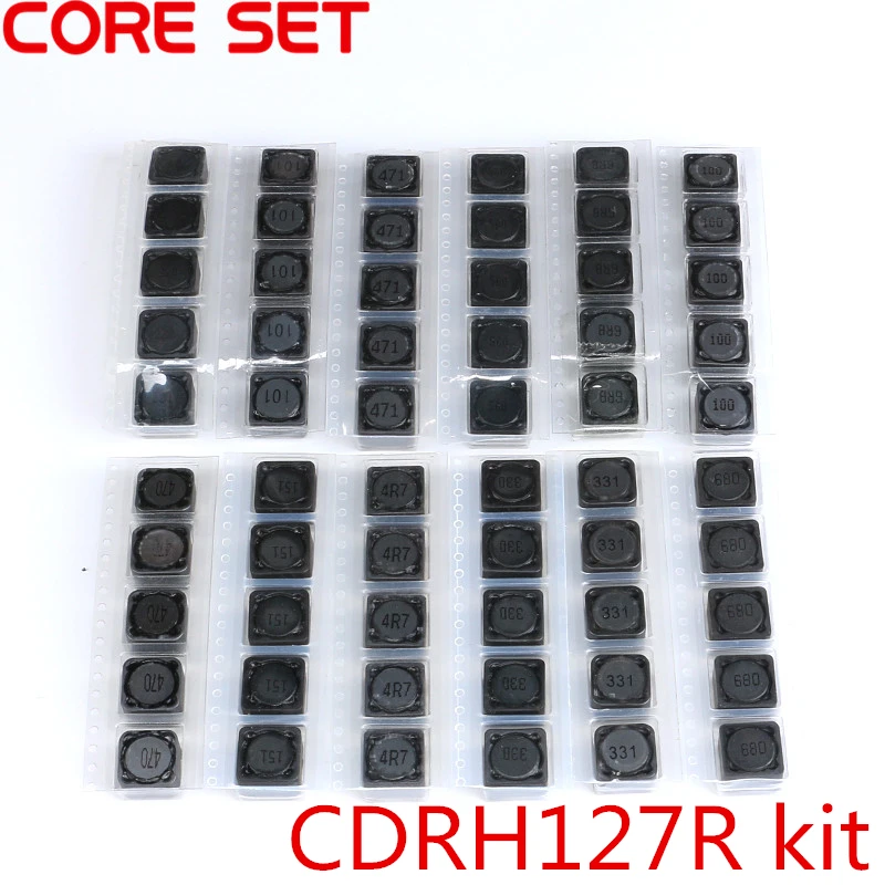 Kit de Indutores de Energia Smd 60 Peças 12 Valores Blindados Unidade Sortida 4.7ou470u 12*12*7 mm Cdrh127r
