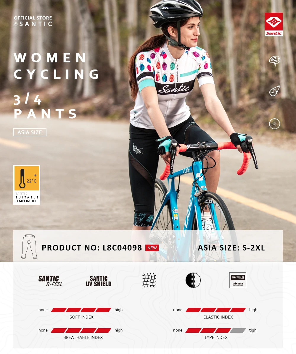 Santic женские велосипедные шорты с подкладкой 3/5 Pro Coolmax 4D, специальный дизайн, шорты для велосипеда MTB, 2 цвета, Азиатский размер S-2XL, L8C04098