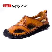 Г. Летняя мужская обувь мужские сандалии из натуральной кожи Летняя мужская обувь без застежки мужские пляжные сандалии на плоской подошве KA1110