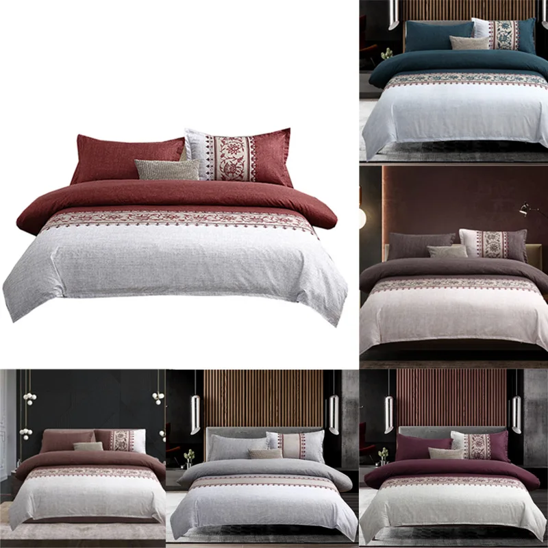 

Linen Solid 3pcs Bedding Sets Adult Children's March 8 Duvet Cover Bed Sheet Pillowcase Full/king Size Home Decoration