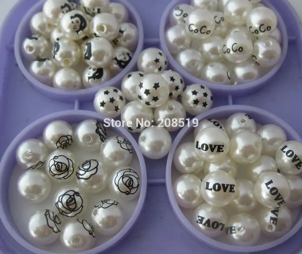 

PNB0007 Printed Pearl Beads for garment 100pcs 10mm Middle Hole cream Plastic Beads apparel accessories