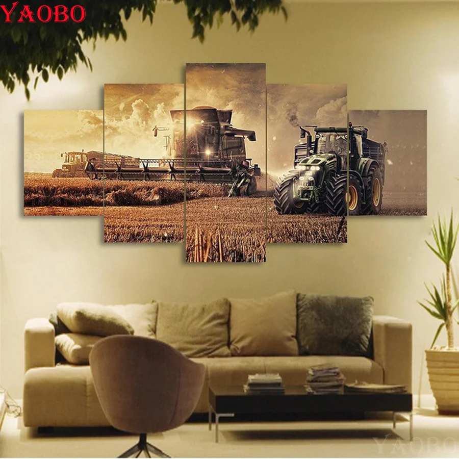 Farm Tractor Scenery diy diamond Embroidery 5 Pieces Mosaic Pattern Home Decor Wall Art picture Painting for home decor | Дом и сад