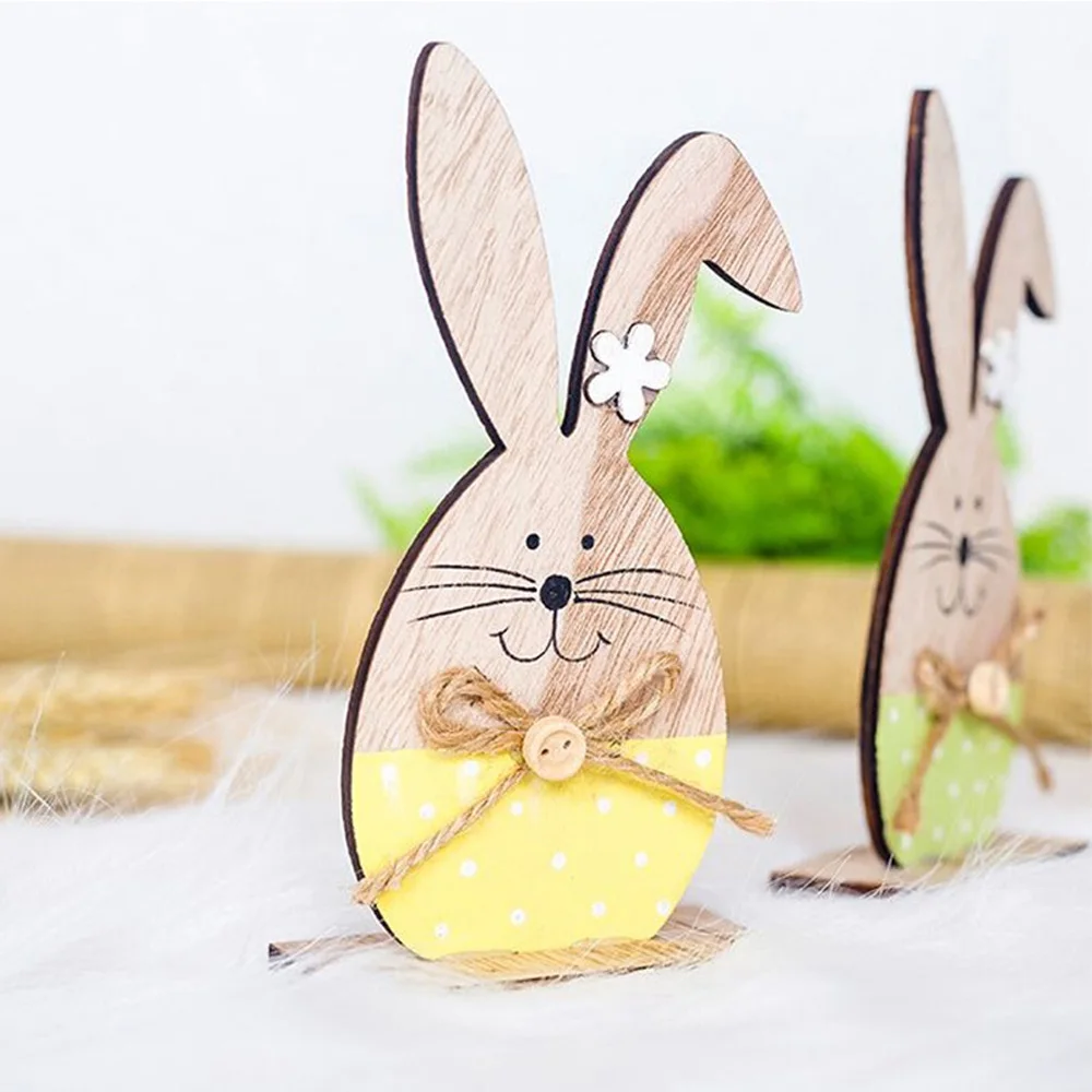 4_Nordic home decoration ornaments creative Easter bunny wooden ornaments desktop decorations powder clothes flowers rabbit