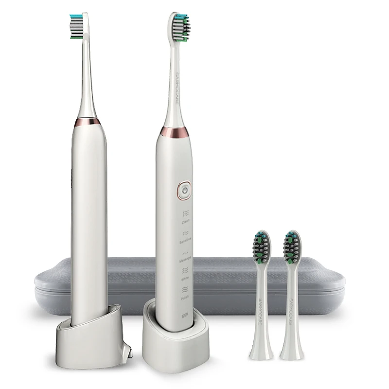 Sarmocare S100 электрическая зубная щетка 5 моделей Беспроводная перезаряжаемая с 4 сменными головками таймер IPX7 водонепроницаемый - Цвет: Белый