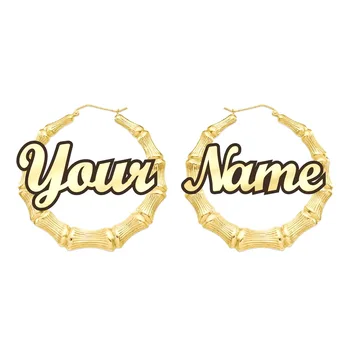 Customizable customize Name Earrings Bamboo Style custom hoop Earrings With Statement Words