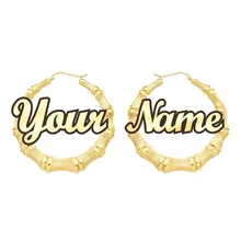 Pendientes de bambú personalizables con nombre, pendientes de aro personalizados con palabras, llamativos, C3
