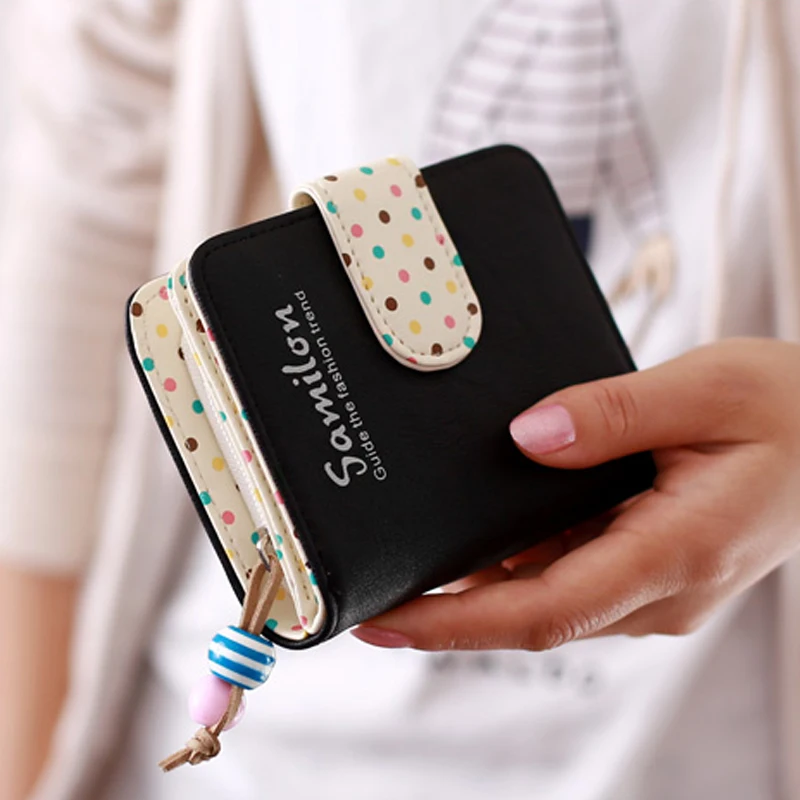 Fashion Candy Colors Women Wallets Short Polka Dots Leather Zipper Small Wallet Purse Cards Holder For Girls Women Laddies