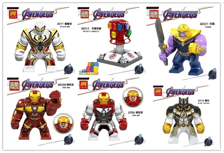 

10pcs/lot Super Heroes thanos spider man black panther Iron Man Robot MINI Figure Hulk Buster venom sets building block Kid toys