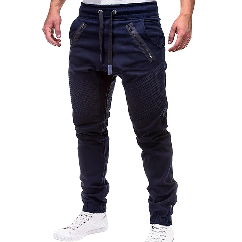 Men Casual Joggers Pants Solid Multi Pocket Trousers
